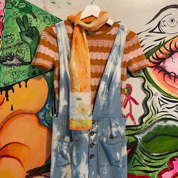 Upcycled F21 Jumper overall cropped hemmed ankle length a-line denim pant - Picture 10 of 16